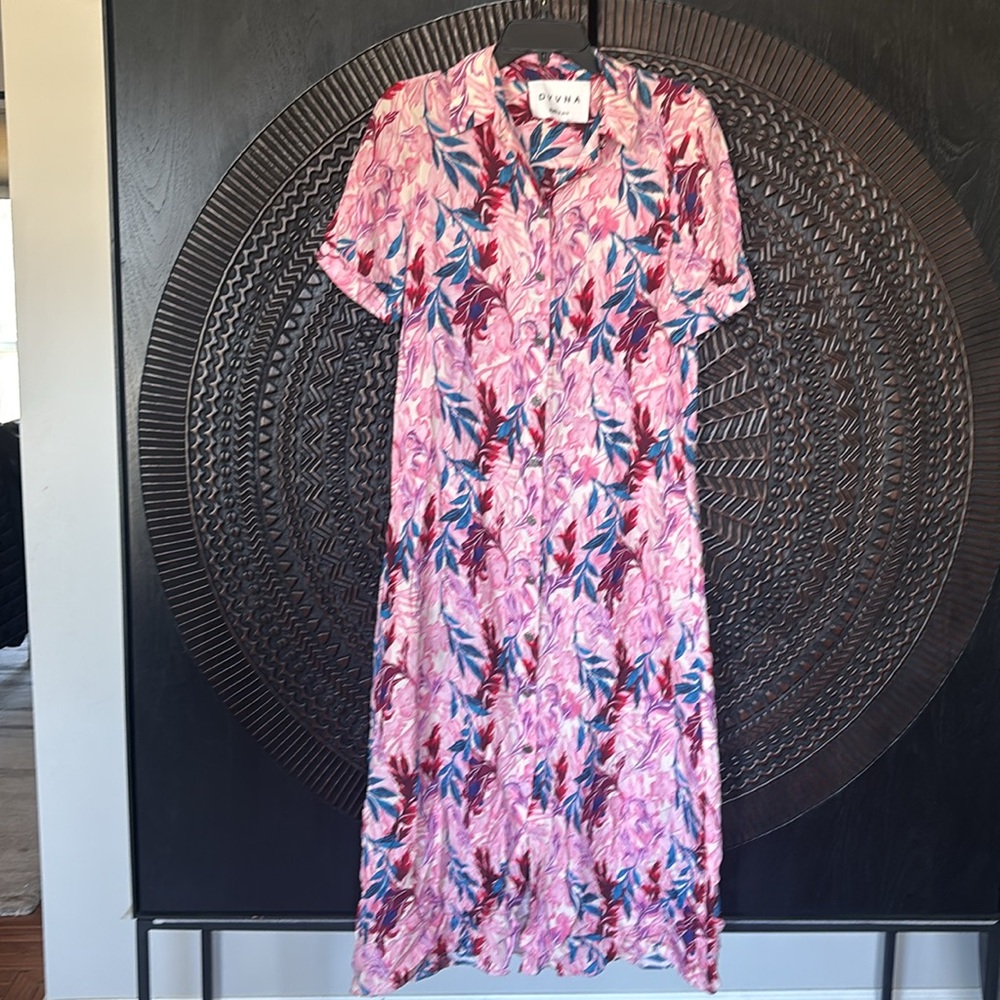 Dyvna floral button front midi dress missing size tag approx m/l